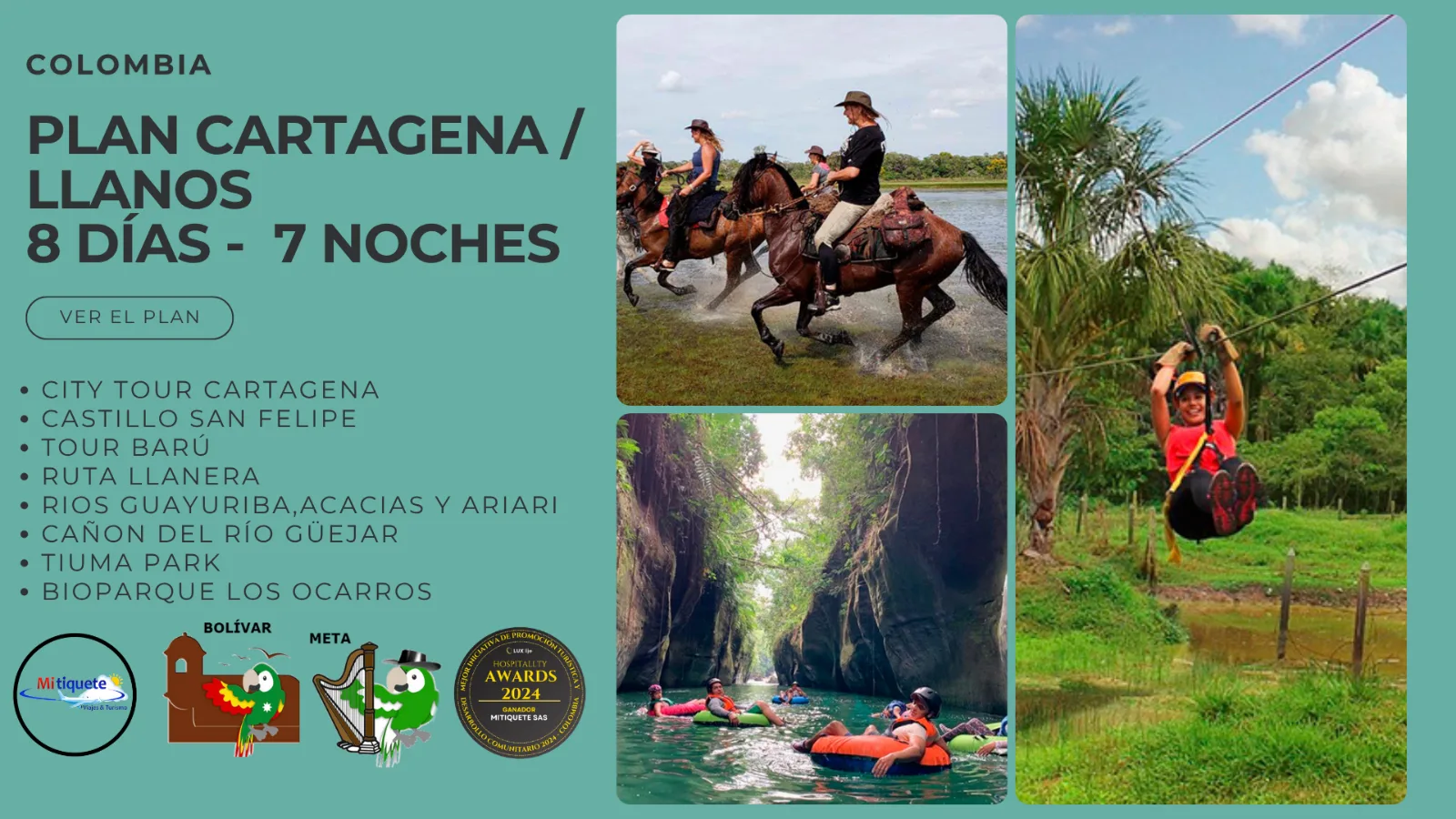 Plan Turístico Cartagena y Llanos Orientales 8 Días 7 Noches – City Tour histórico en Chiva, Tour a Barú, City tour Villavicencio y experiencias llaneras